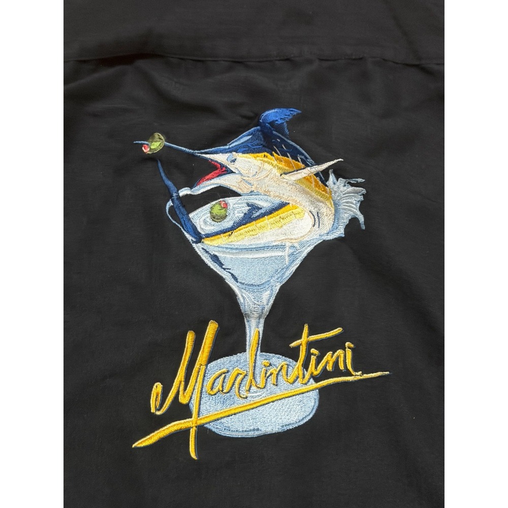 Hook & Tackle Shirt Mens Medium Fishing Button Front Marlin Graphic Black